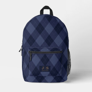 Custom Fancy Monogram Name Plaid Printed Backpack