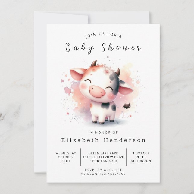 Custom Farm Calf Cow Baby Shower Invitation (Front)