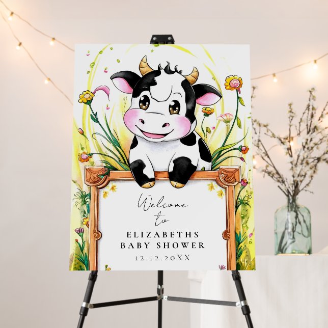 Custom Farm Cow Baby Shower Welcome Sign (In Situ (Stand))
