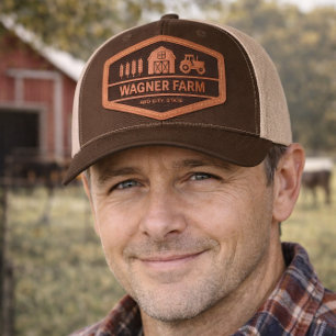 Custom Farm Name and Location Cap, Business Merch Leather Patch Hat