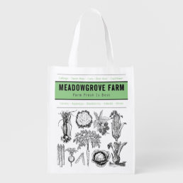 Custom Farm Name Market Produce Theme in Green Grocery Bag