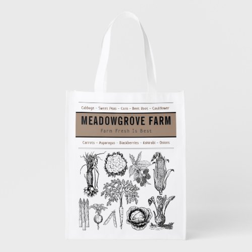 Custom Farm Name Market Produce Theme Kraft Brown Grocery Bag