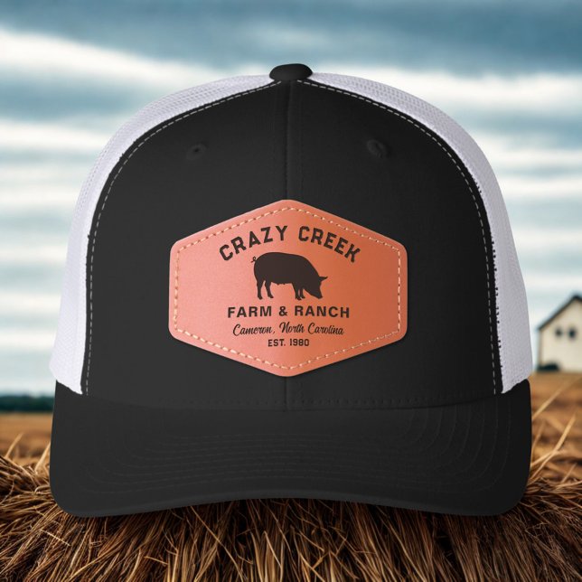 Custom Farm Name, Year Established, City Name Cool Leather Patch Hat (Creator Uploaded)