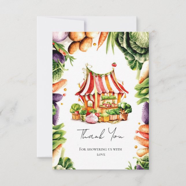 Custom Farmer's Market Baby Shower Thank You Card (Front)
