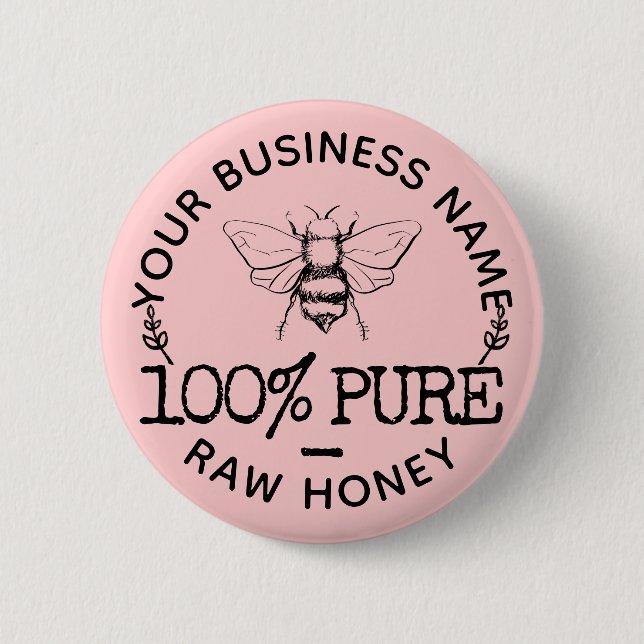 Custom Farmhouse Apiary Logo Cute Bumblebee Honey Button (Front)