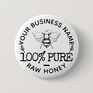 Custom Farmhouse Apiary Logo Cute Bumblebee Honey Button