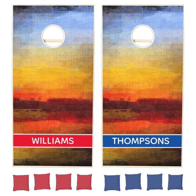 Custom Farmhouse Family Monogram Name Wood Cornhole Set (Set)