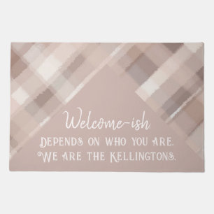 Custom farmhouse funny welcome brown beige plaid doormat