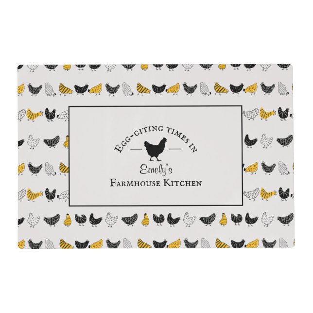 Custom Farmhouse Kitchen Chicken Pattern Placemat (Front)