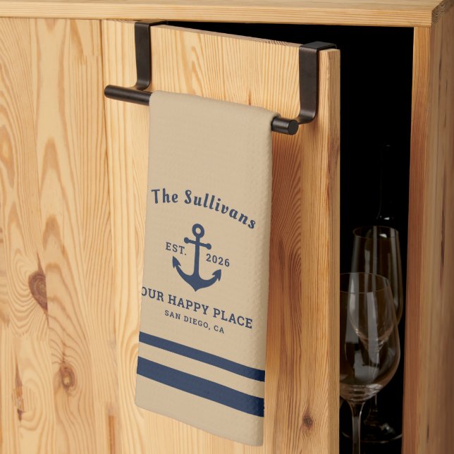 Custom Farmhouse Monogram Oatmeal Anchor Kitchen Towel (Thirds Fold)