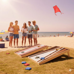 Custom Farmhouse Monogram Wood Style Cornhole Set