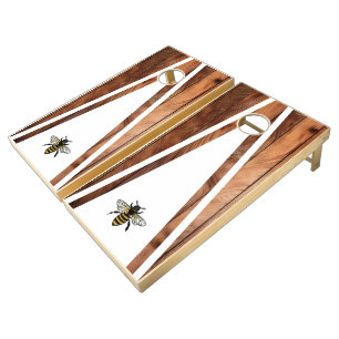 Custom Farmhouse Monogram Wood Style Cornhole Set