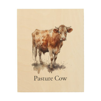 Custom Farmhouse Pasture Cow Watercolor Painting Wood Wall Art