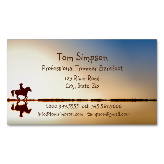 Custom Farrier Trimmer Horse Riding Hoof Care Business Card Magnet (Front)