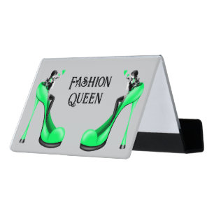 Custom Fashion Diva in Stiletto Green Desk Business Card Holder