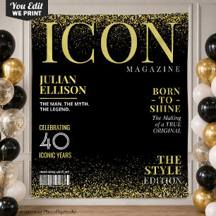 Custom Fashion Magazine Banner, Black Gold Party Tapestry