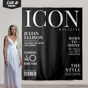 Custom Fashion Magazine Banner Decor, Black Party Tapestry