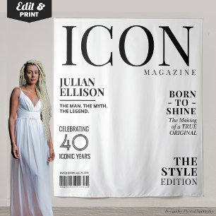 Custom Fashion Magazine Banner Decor, White Party Tapestry