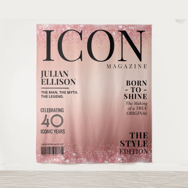 Custom Fashion Magazine Banner, Rose Gold Party Tapestry (Front)