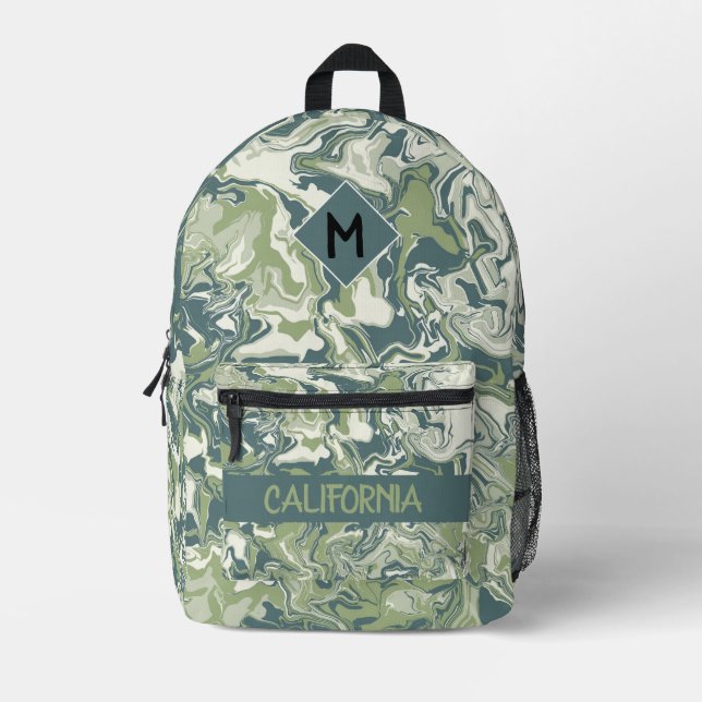 Custom fashion stylish ocean watercolor pattern printed backpack (Front)
