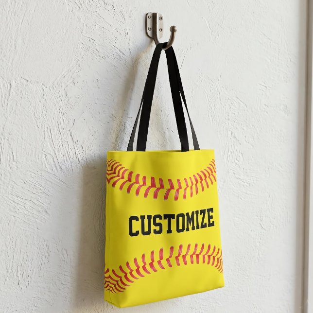 Custom Fastpitch Softball Team Name or Text Sports Tote Bag (Customizable softball bags for fastpitch softball players, moms, teams and fans.)