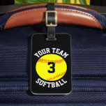 Custom Fastpitch Softball Team Name, Player Number Luggage Tag<br><div class="desc">Create customized fastpitch softball bag/luggage tags for fastpitch softball players and teams. Customize with your own softball team name, softball player jersey numbers, and your own team colors! Just click "Personalize this template", and type in your own custom text. You can also click [Customize} to edit the background colors any...</div>