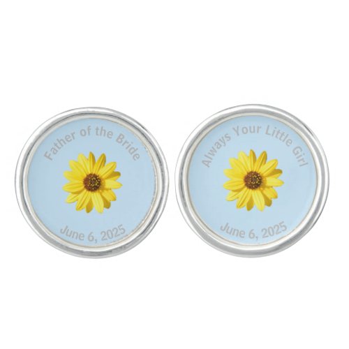 Custom Father of Bride Yellow and Blue Cufflinks