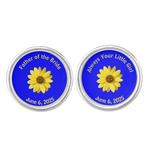 Custom Father of Bride Yellow and Blue Cufflinks
