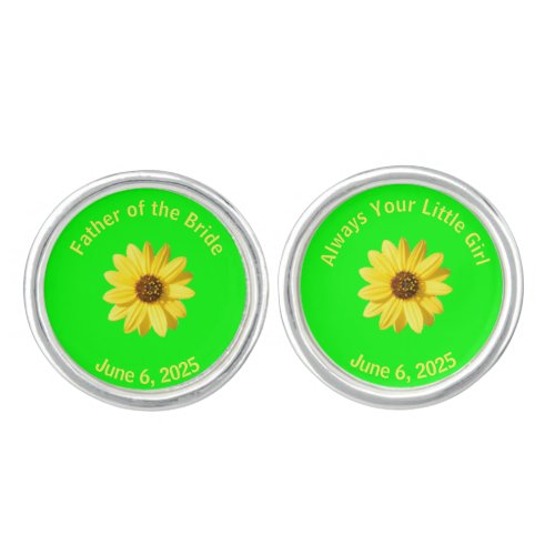 Custom Father of Bride Yellow and Green Cufflinks