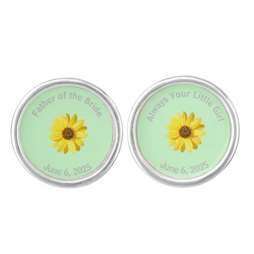 Custom Father of Bride Yellow and Mint Cufflinks