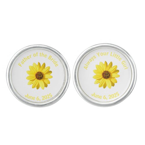 Custom Father of Bride Yellow Floral Cufflinks