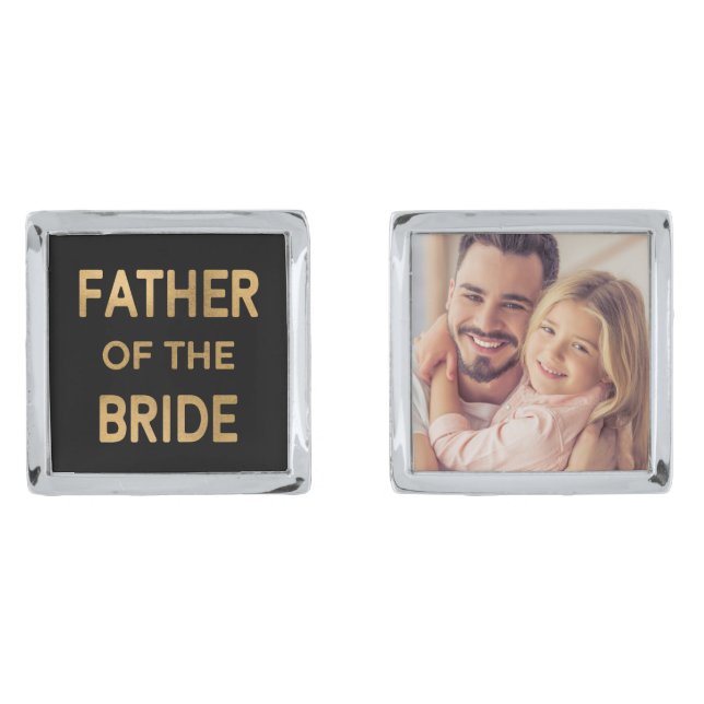 Custom Father of the Bride Gold Photo Wedding Cufflinks (Front)