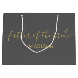 Custom Father of the Bride Name Gold Script Gray Large Gift Bag