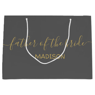 Custom Father of the Bride Name Gold Script Gray Large Gift Bag