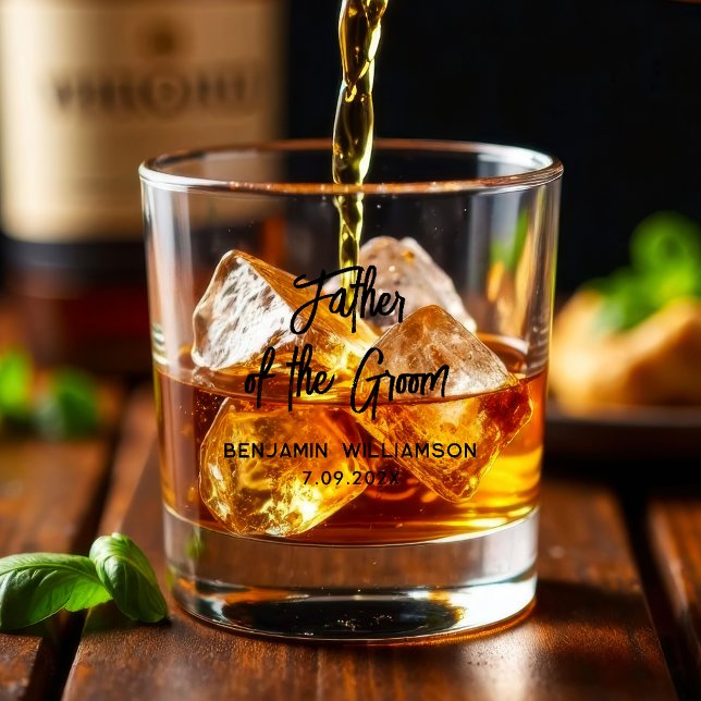 Custom Father Of The Groom Elegant Script Wedding Rocks Glass (Father Of The Groom Elegant Script Wedding Rocks Glass)