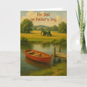 Custom Father’s Day Red Boat & Tractor by the Pond Thank You Card
