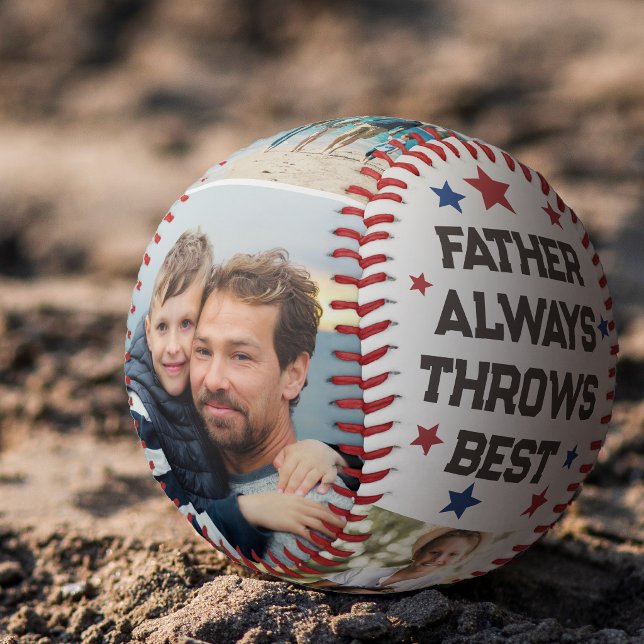 Custom Father Throws Best 4 Photos Father's Day Baseball (Creator Uploaded)