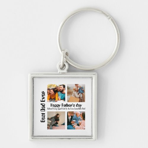 Custom Fathers day 4 photo collage Best Dad Ever Keychain