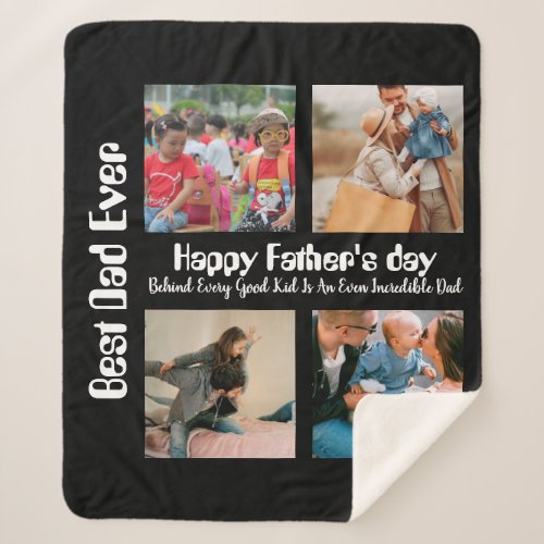 Custom Fathers day 4 photo collage Best Dad Ever Sherpa Blanket