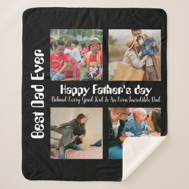 Custom Fathers day 4 photo collage Best Dad Ever Sherpa Blanket (Front)