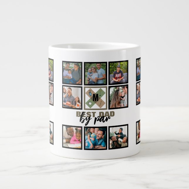 Custom Fathers Day Best Dad By Par 8 Photo Collage Giant Coffee Mug (Front)