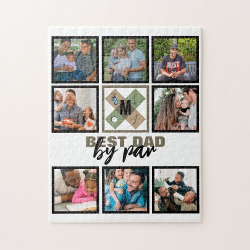 Custom Fathers Day Best Dad By Par 8 Photo Collage Jigsaw Puzzle