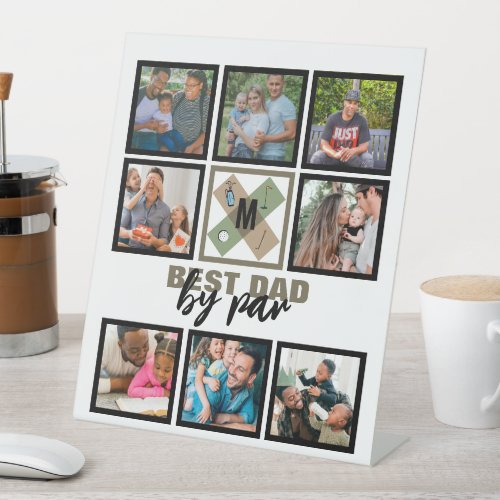 Custom Fathers Day Best Dad By Par 8 Photo Collage Pedestal Sign