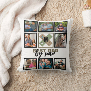 Custom Fathers Day Best Dad By Par 8 Photo Collage Throw Pillow