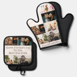 Custom Father's Day Best Dad Ever Photo Collage Oven Mitt & Pot Holder Set