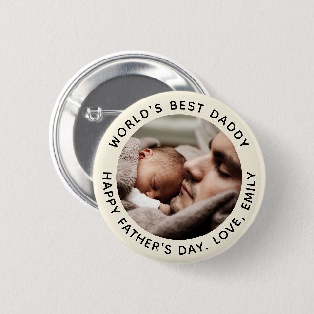 Custom Father's Day Cute Minimalist Photo Button (Front & Back)