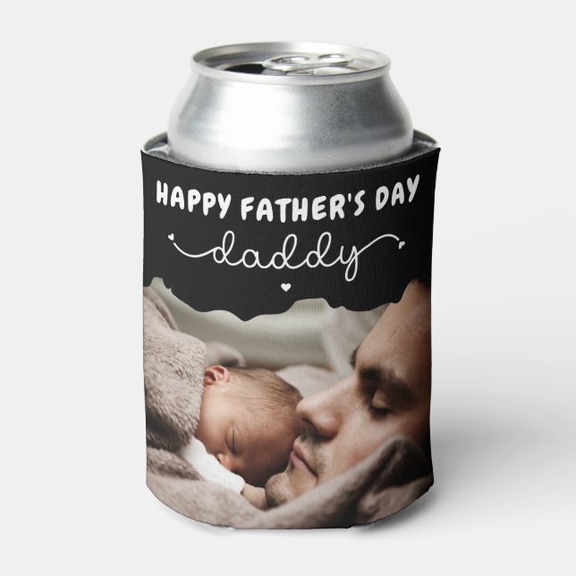 Custom Father's Day Cute Minimalist Photo Can Cooler (Can Front)