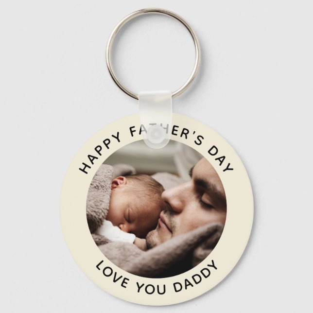 Custom Father's Day Cute Minimalist Photo Keychain (Front)