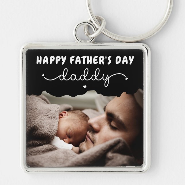 Custom Father's Day Cute Minimalist Photo Keychain (Front)