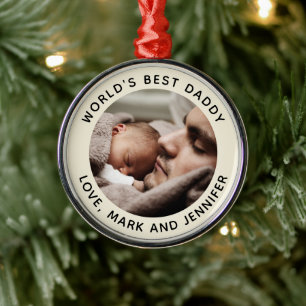 Custom Father's Day Cute Minimalist Photo Metal Ornament